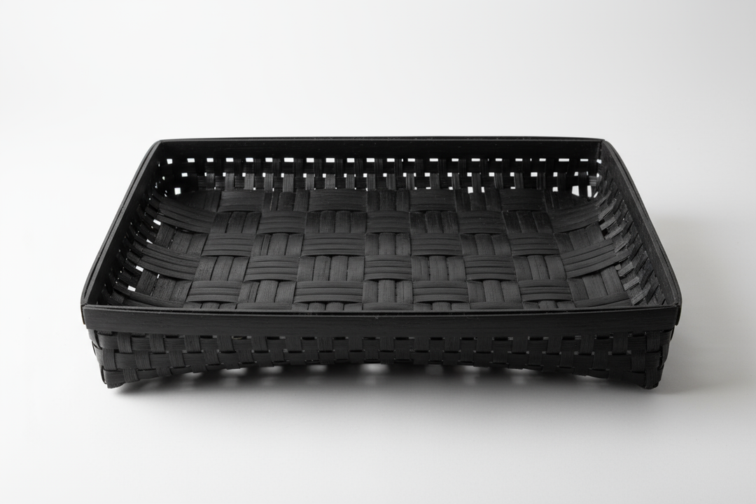 CORBEILLE PLATE  rectangleBAMBOU TRESSé noire